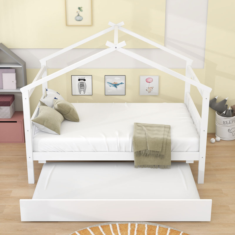 House Bed With Blackboard And Drawers, Classic Style, Creative Storage, White, Full