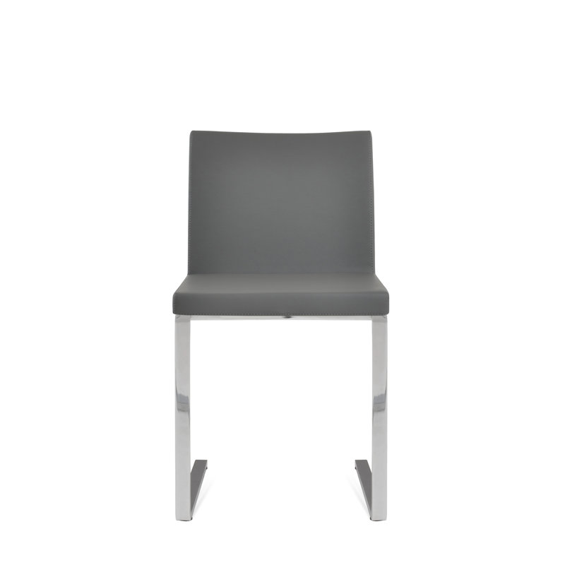 Aria Flat Side Chair, Grey Faux Leather