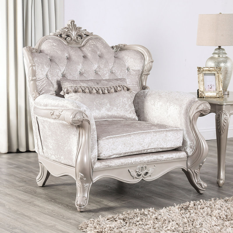 Fauteuil à oreilles capitonné à losanges blanc cassé avec pieds en cabriole - siège élégant classique