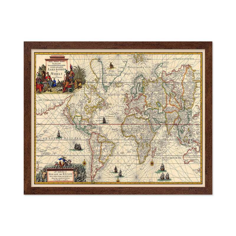 Gerard Van Keulen - Carte du monde, Affiche, H 12 po x l 16 po, Encadrement brun