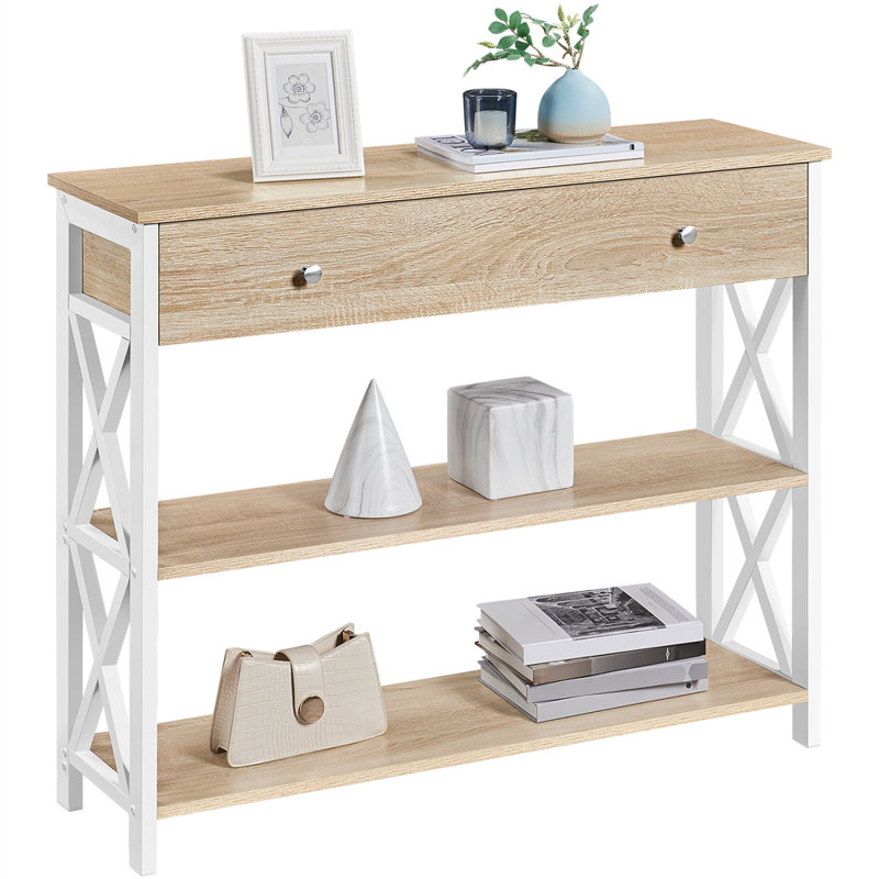 Vintage Wooden Console Table, White, Light Oak, 80cm H x 30cm W x 100cm L