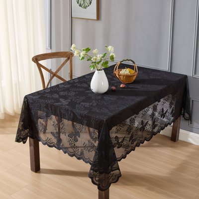 August Grove® Dearia Floral Lace Fabric Tablecloth, Lace Fabric Table Cloth for Rectangle Tables, Wrinkle Resistant Tablecloth, Patterned Scalloped Tablecloth