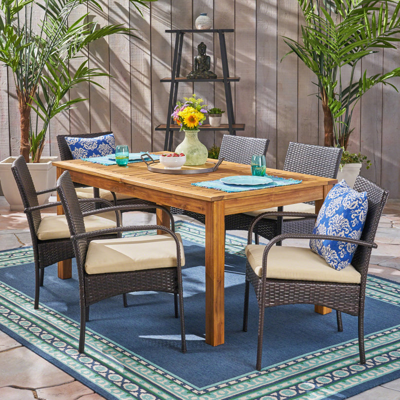 Muir 6 - Person Acacia Patio Dining Set with Extendable Rectangular Table
