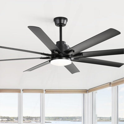 Ventilateur de plafond moderne intelligent de 52 pouces avec lumière, 6 vitesses de vent, avec 8 pales en ABS noir, télécommande vocale, ventilateur pour chambre à coucher, salon, patio, cuisine, etc.