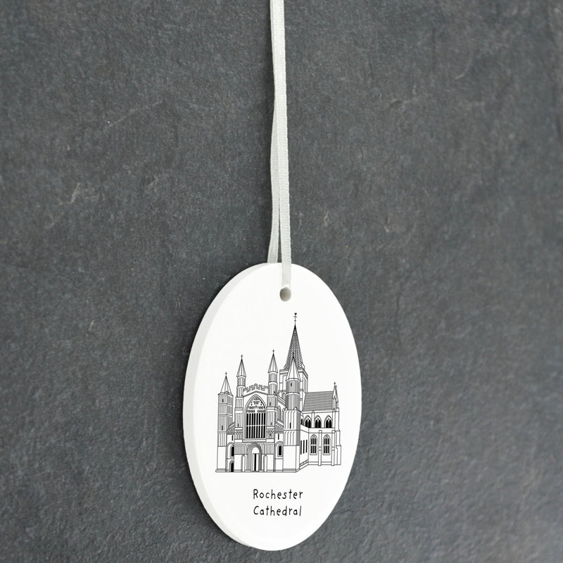 Rochester Cathedral Line Sketch Ceramic Oval Ornament Wall Décor