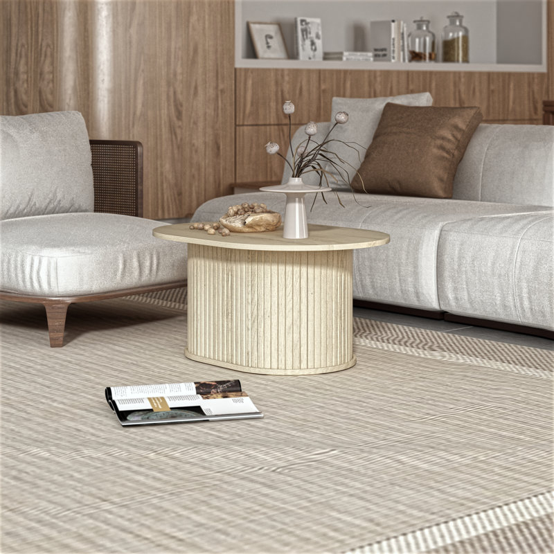 Aurel Modern 31" Fluted Oblong Living Room Coffee Table, Oslo Oak