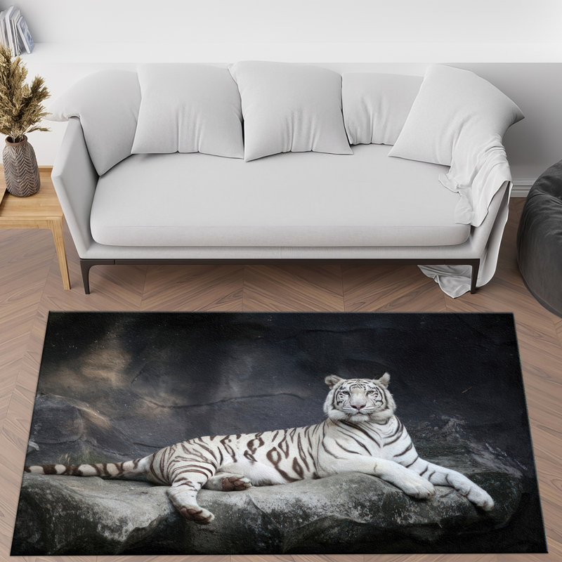 Exotic Elephant and Jungle Motif Non-Woven Thin Printed Rug for Vibrant Room Decoration, Rectangle 5'11" x 9'2"