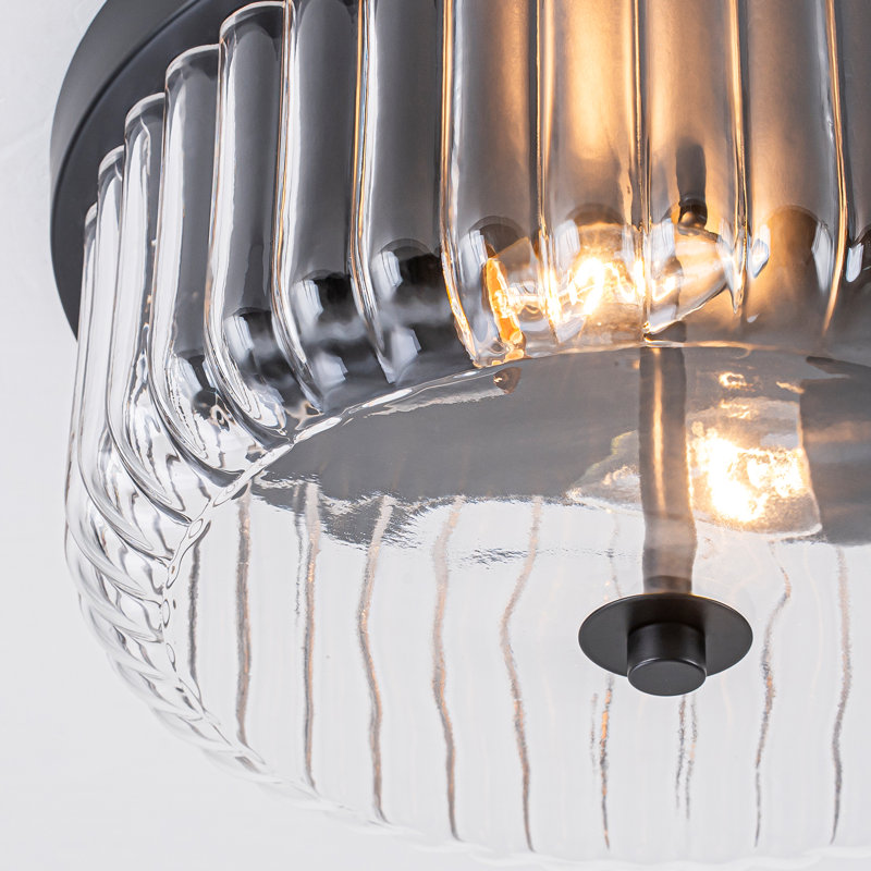12‌″‌ Modern Industrial 2-Light Ribbed Glass Flush Mount