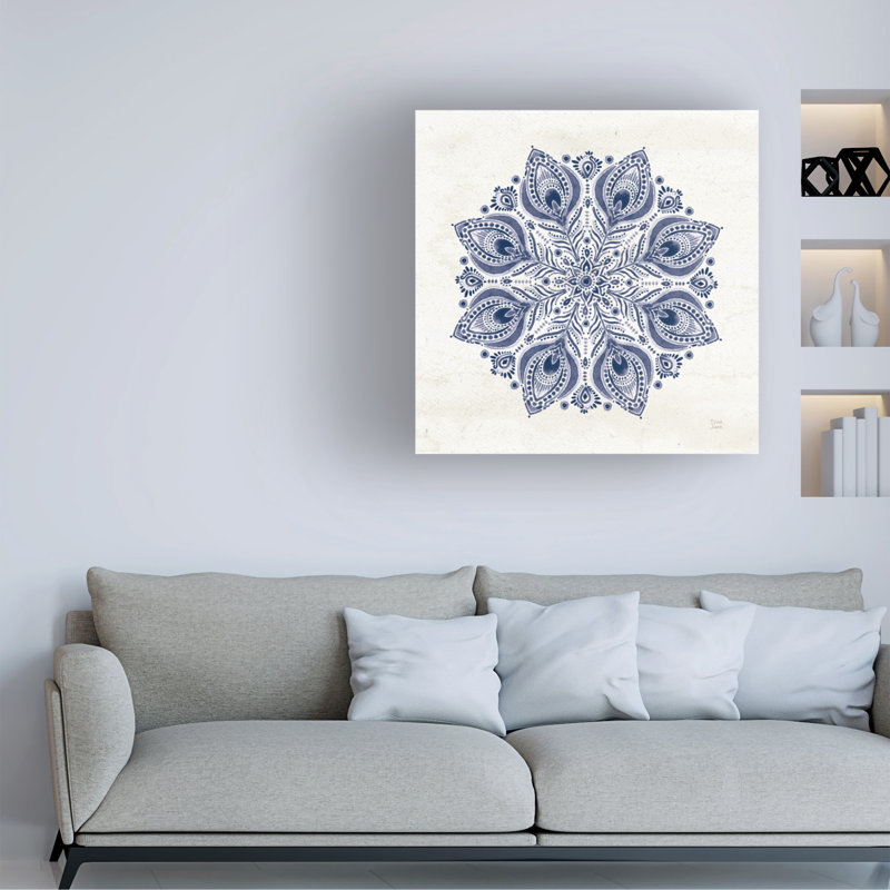 Dina June «Bohemian Vibes VI Mandala Blue», art sur toile, H 14 po x l 14 po x P 2 po