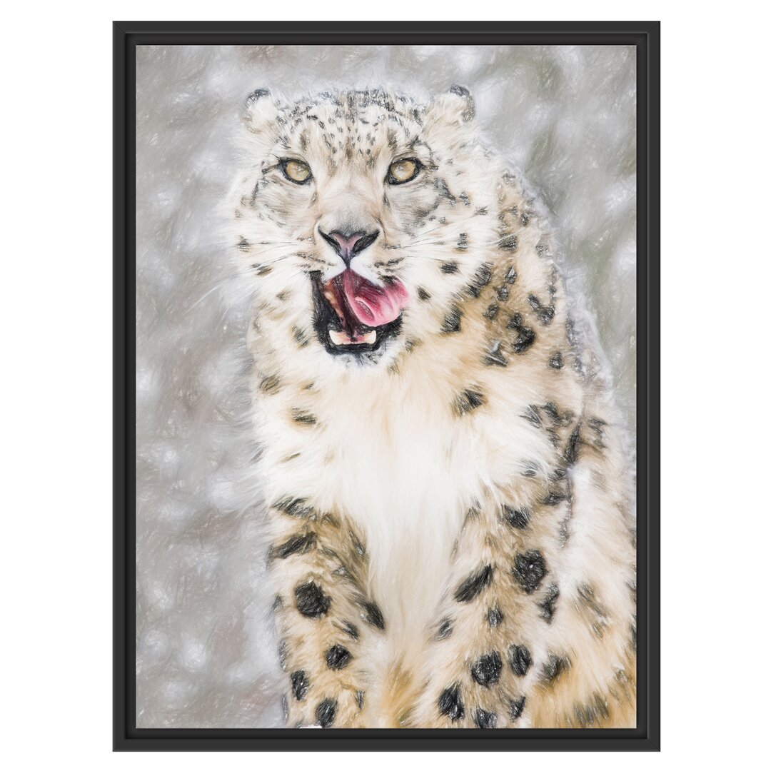 Gerahmtes Poster Leopard im Schnee