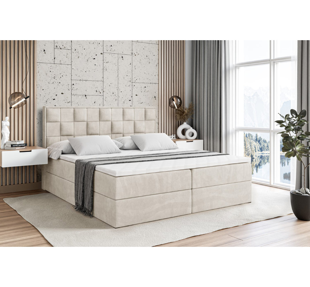 Boxspringbett mit H3 Bonell-Federkernmatratze, Topper und Bettkasten