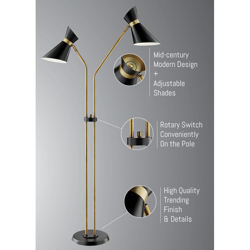 Battell 60'' Task Floor Lamp, Brass/Black