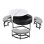 Table basse à plateau relevable moderne avec rangement et 3 repose-pieds blanc et noir