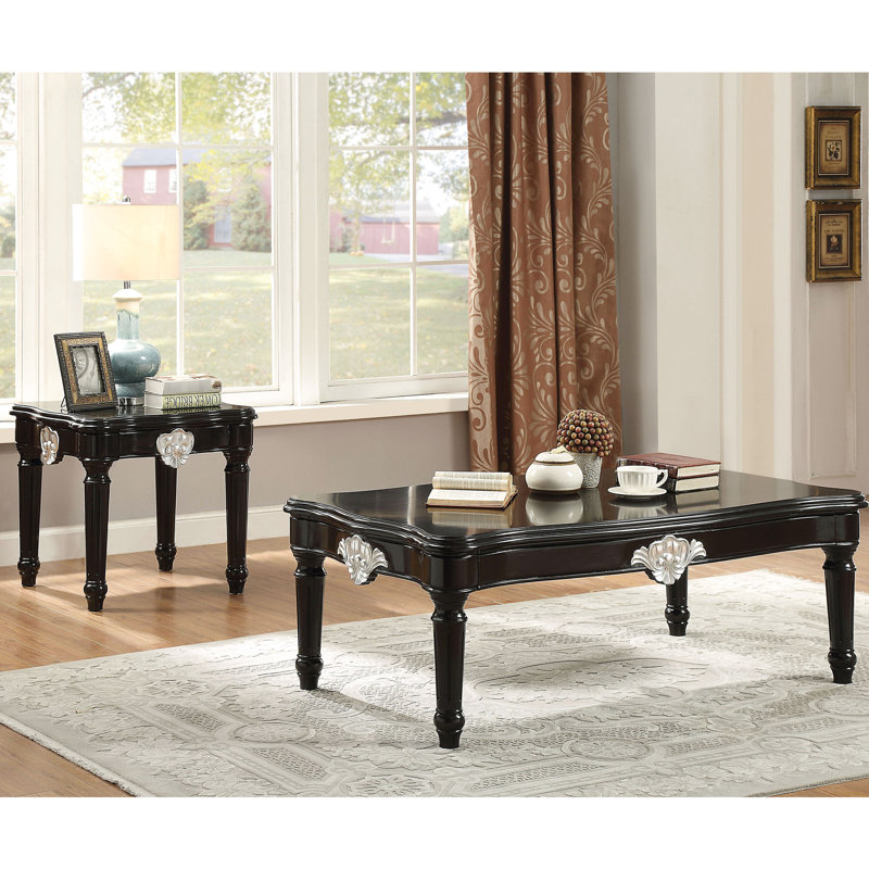 Table de bout rectangulaire noire et pieds en bois avec base carrée en peuplier