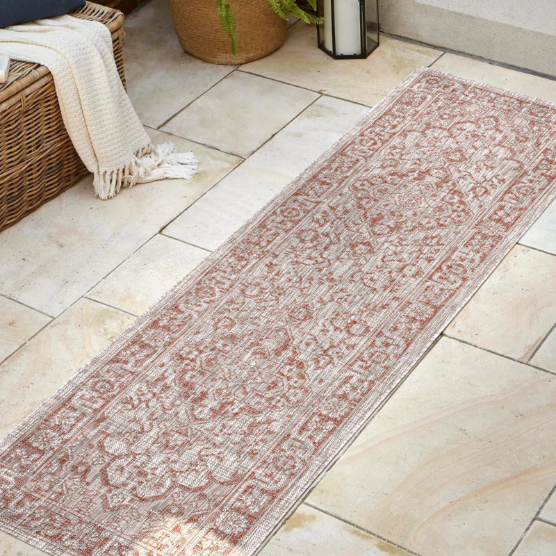 Tapis intérieur / extérieur rouge / taupe Nate Boho Medallion, Tapis de couloir 2 pi 2 po x 8 pi