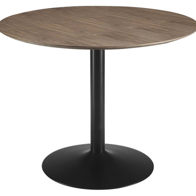 Contemporary Round Dining Table 40", Brown And Gunmetal, Walnut Top, Metal Pedestal 40" Table, Base For Home