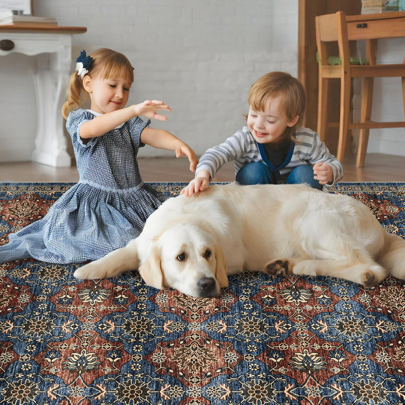 Area Rugs Living Room Washable Vintage Rug Neutral Non-Slip Soft Stain Resistant Indoor Carpet for Bedroom Nursery Dining Room