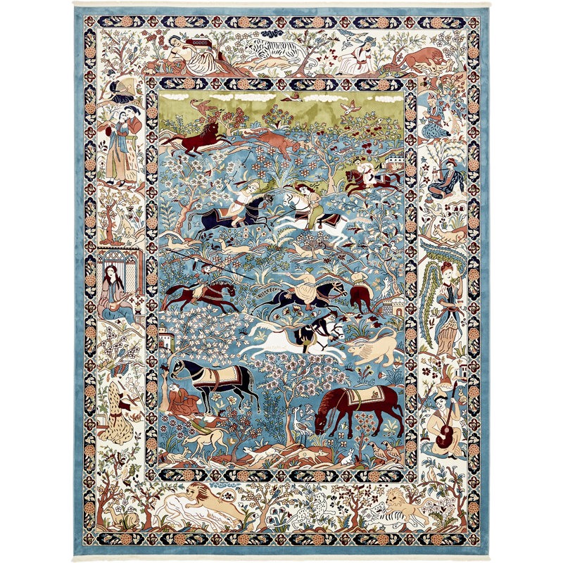 Ledger Oriental Indoor Rug, Round 7'10", Blue