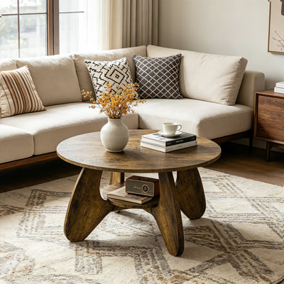 Table basse 31,5 "pour le salon, table d'appoint en bois à 2 niveaux avec rangement ouvert