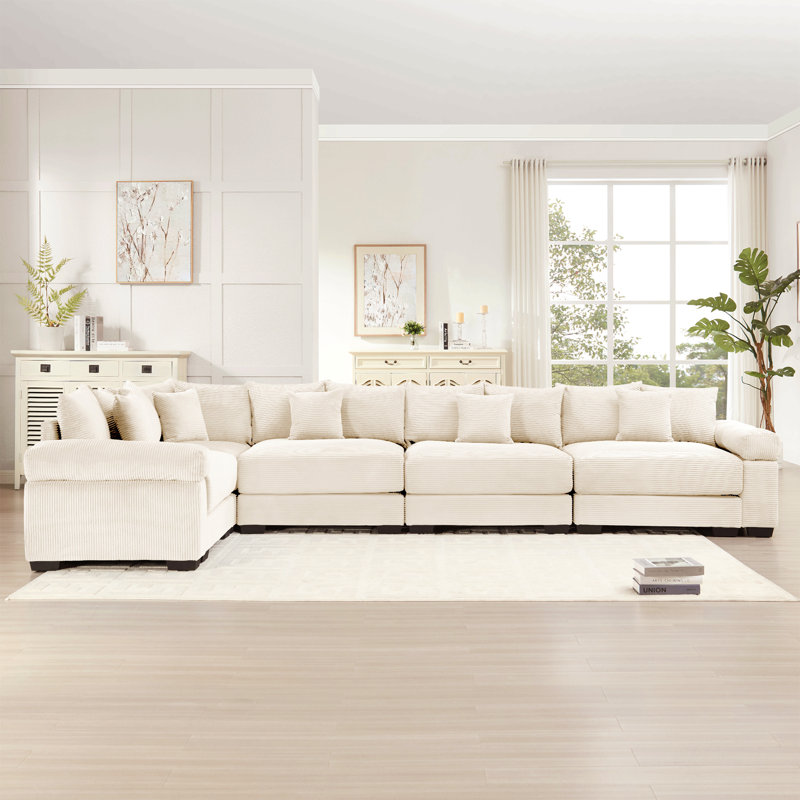 Canapé modulaire surdimensionné en L 154,6 po, Velours côtelé beige