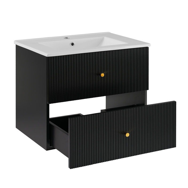 De salle de bain flottante de 1 po | conception compacte à 2 tiroirs pour les petits espaces | mural pour salle de bain moderne et minimaliste (116 caractères)