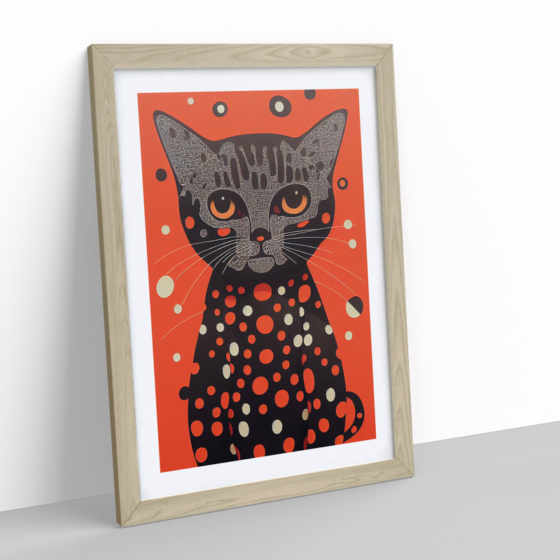 Spotty Cat Abstract - Framed Print, 34cm H x 25cm W x 2cm D, Oak Framed