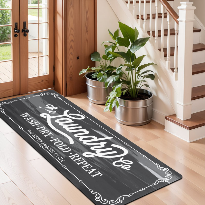 2'x5' Farmhouse Washable Non Slip Laundry Room Rug, Gray