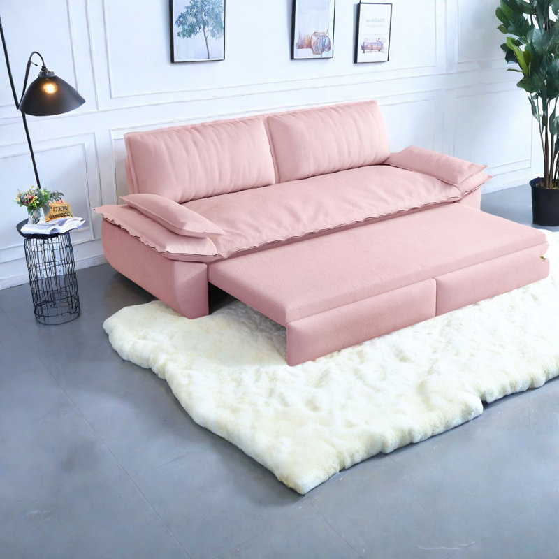 Multifunctional Velvet Sofas, Modern Convertible Sleeper, Space-saving Pink Design
