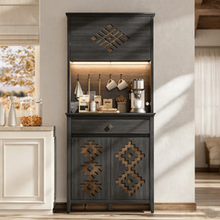 72" Tall Storage Cabinet,LED Lighting & Power Outlet Design,Adjustable Shelves Closed Storage Cabinet for Kitchen Dining,Natural Oak