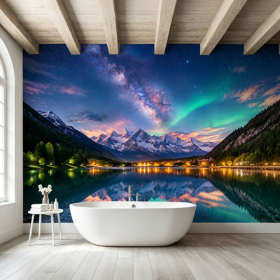 Peel and Stick Wallpaper Wall Mural Aurora Milky Way Wall Art Self Adhesive and Removable