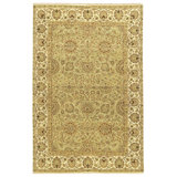 Hand Knotted Wool Area Rug in Light Green And Ivory