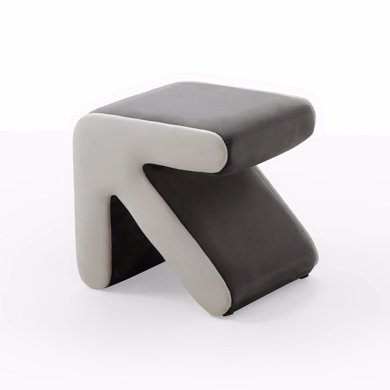 Tabouret rembourré en velours moderne pour enfants, Gris / Blanc cassé