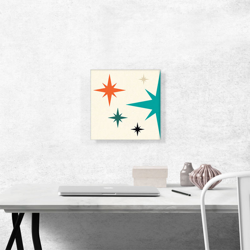 «Mid-Century Modern Stars on Beige», impression sur toile tendue, H 12 po x l 12 po x P 0,75 po