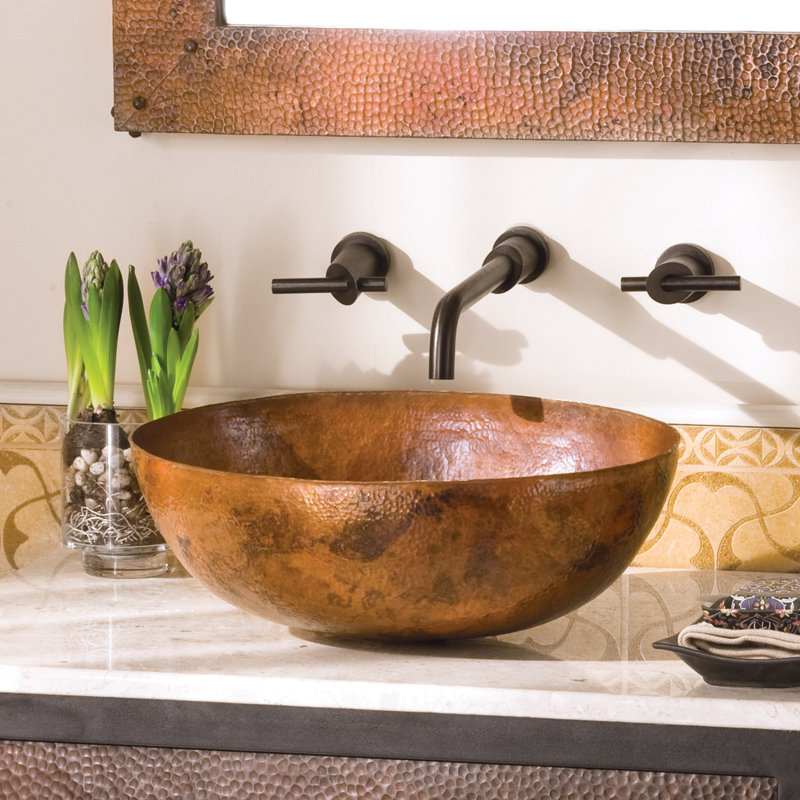Maestro Hand Hammered Oval Vessel Bathroom Sink, Tempered Copper
