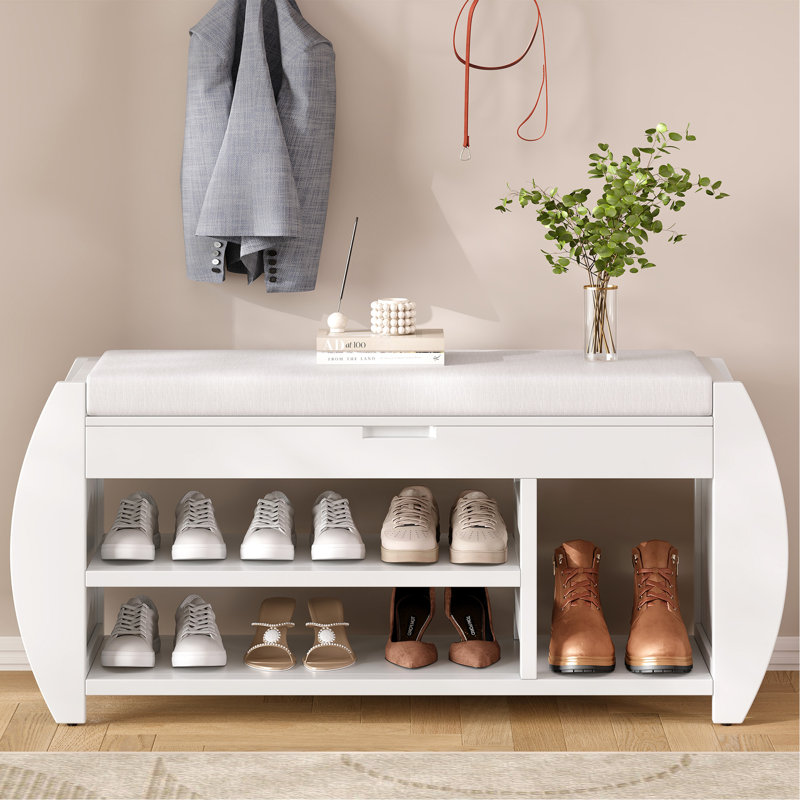 Upholstered Storage Bench, Antique White, 18.28" H x 42" W x 13" D