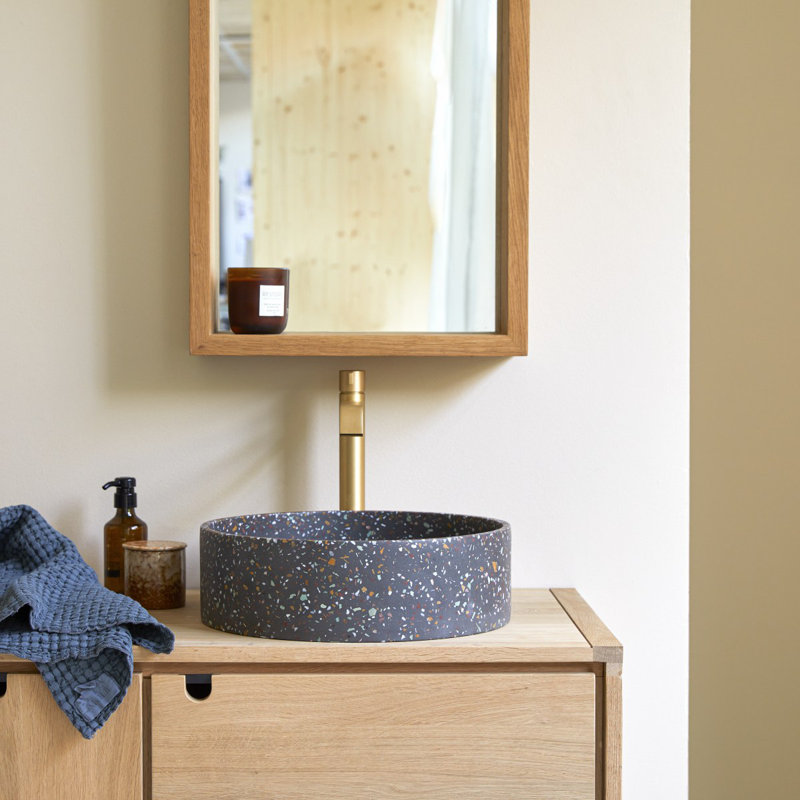 Gina Round Black Terrazzo Bathroom Sink, Confetti