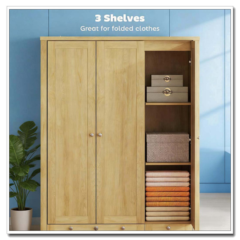 3 portes garde-robe moderne et polyvalente multi-espaces, Naturel