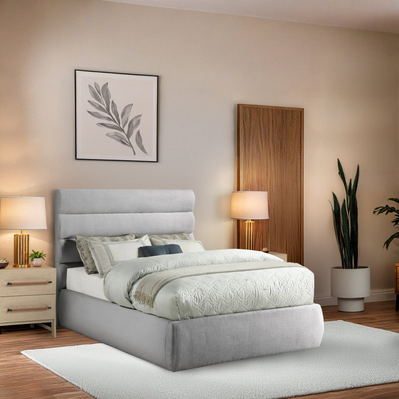Lit en tissu Adam, Tissu texturé en lin gris, Full