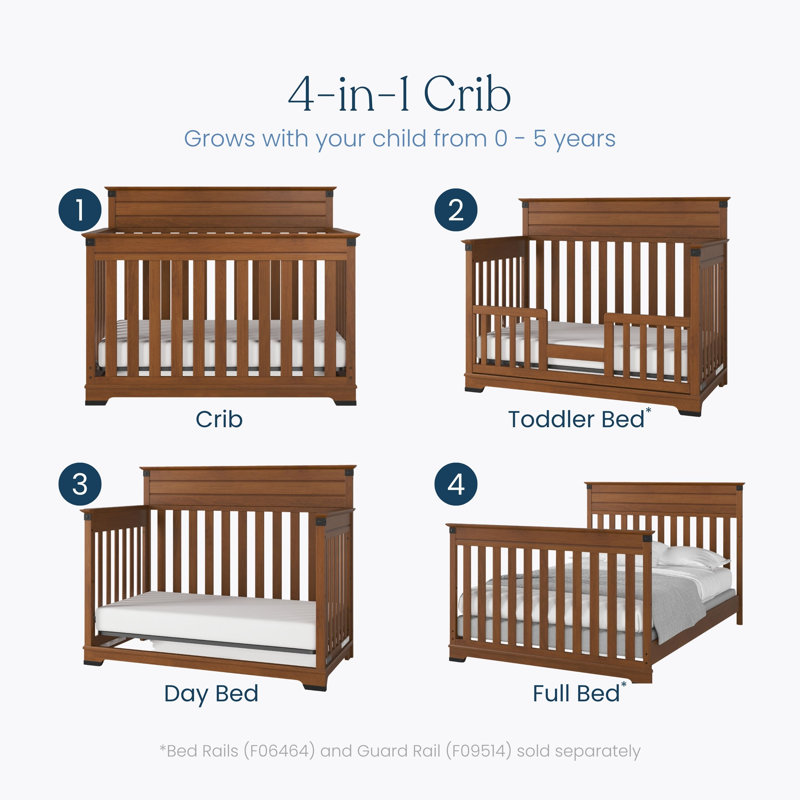 Redmond Solid Wood 4-in-1 Convertible Crib, Coach Cherry