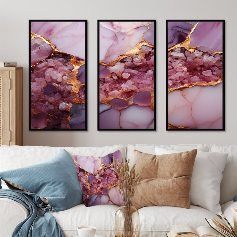 «Rose and Gold Marble Agate River IV», reproduction d'art murale abstraite, Toile tendue, H 28 po x l 36 po x P 1 po