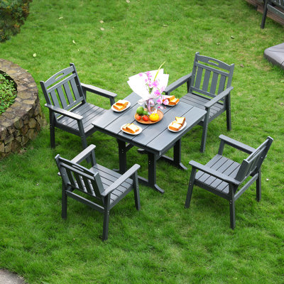 Mobilier d'extérieur, style américain, couleur principale grise, sièges pour 4 personnes, trous de parasol, protection contre les intempéries, assemblage simple avec tous les outils inclus