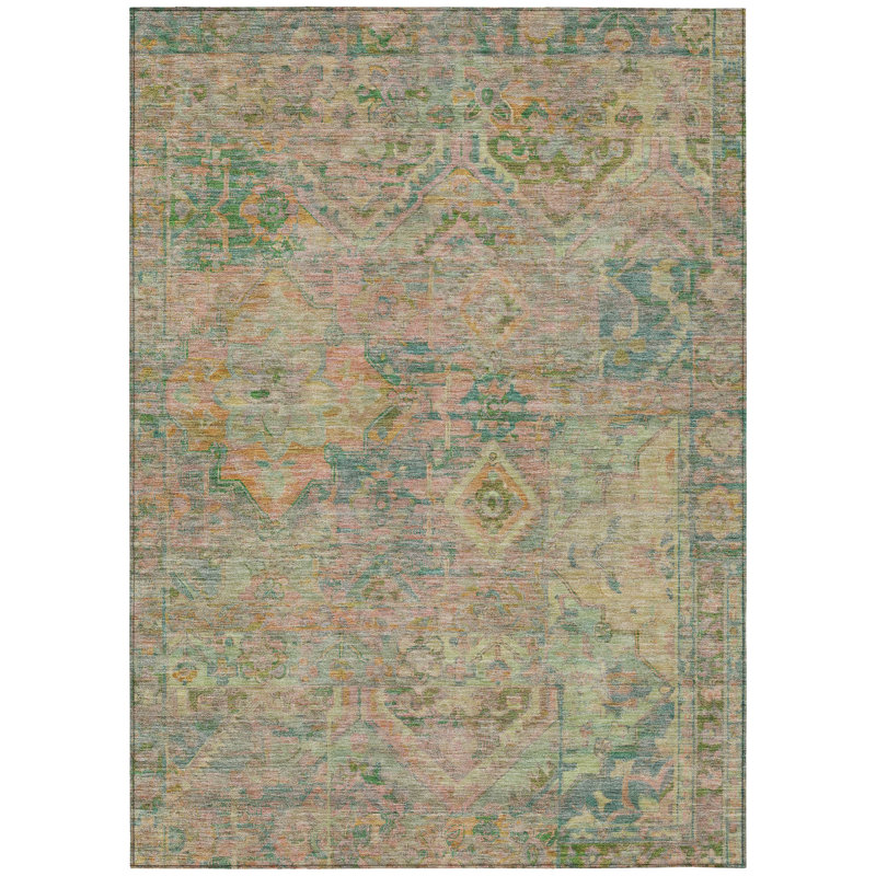 Aelain Green Washable Indoor-Outdoor Rug - LOOMLAN, 9' x 12'