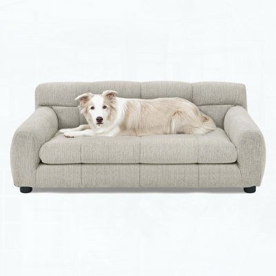 Modern Rectangular Pet Sofa with Backrest & Armrests for Medium/Large Dogs - Soft Linen Cushion