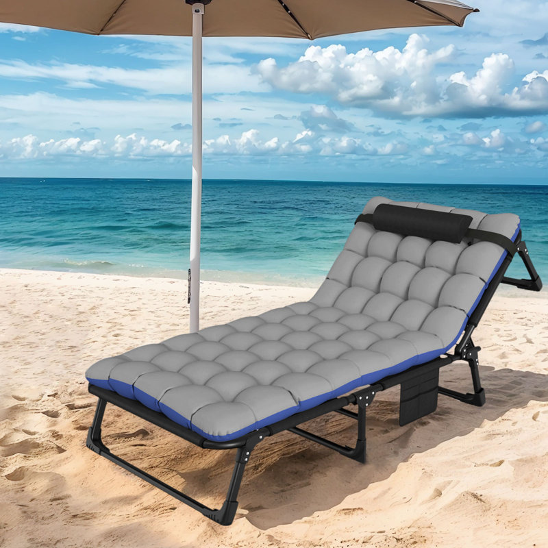Méridienne de patio de 29 pouces de largeur, réglable à 4 positions avec matelas et oreiller, capacité de 440 lb, Noir