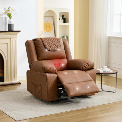 Fauteuil inclinable manuel pour adultes avec chauffage et massage apaisant, fauteuil inclinable à dossier réglable à 155 ° avec poches latérales pour le salon, brun