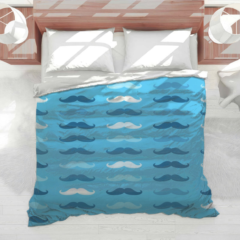 Blue Moustache Pattern Comforter, Queen