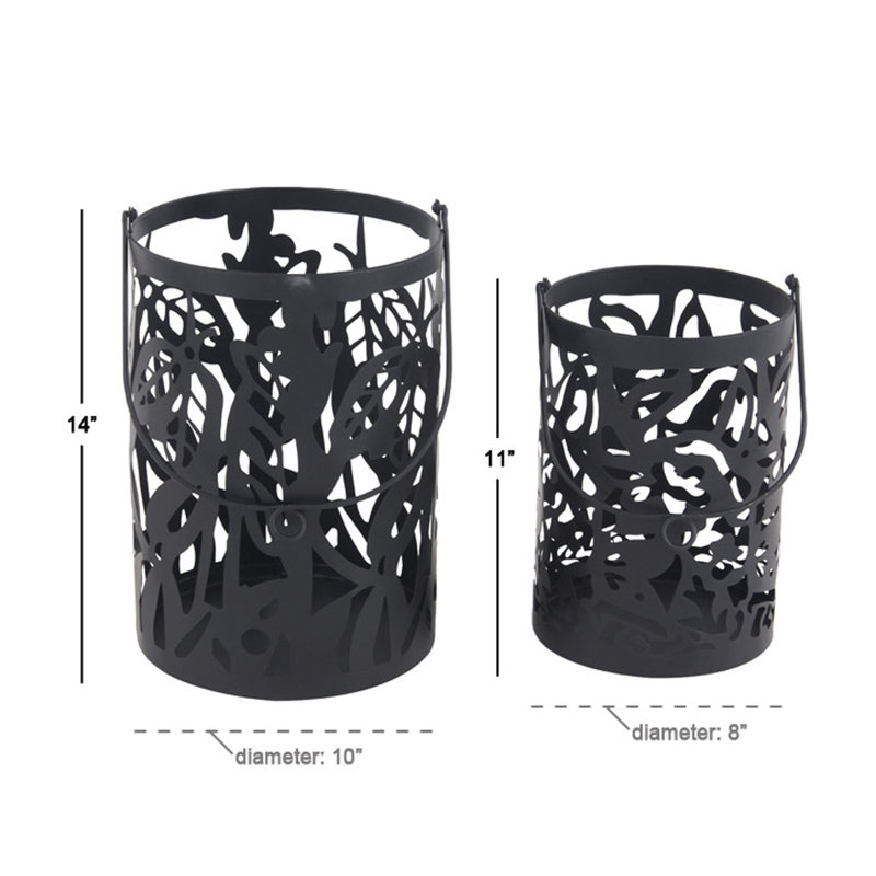 14'' H Metal Tabletop Lantern, Black
