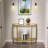 Glass Half Moon Console Table 2 Tier Narrow Entryway Table With Gold Metal Frames, Modern Couch Table Small Entry Way Tables, Easy Assembly, Clear Glass Gold Frames