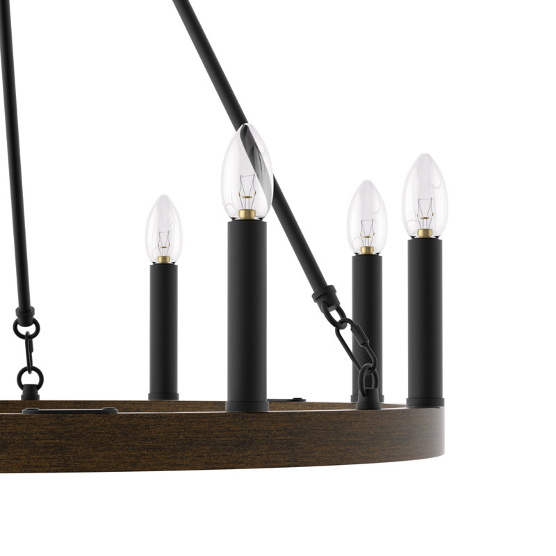 Lustre à roulettes en acier à 9 lumières Adriana certifié UL, Noyer vieilli, H 24 po x l 24 po x P 24 po