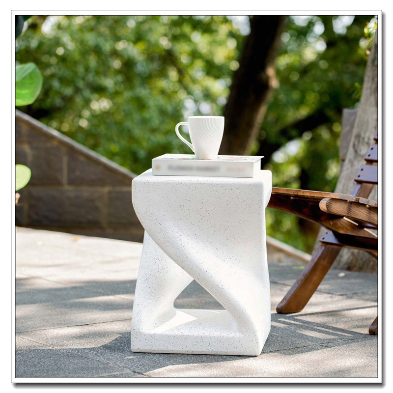 Outdoor Wood Grain Square MGO Side Table, White Marble1